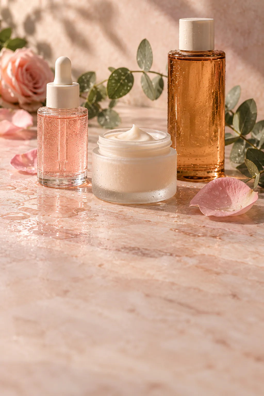 Skincare bottles beside the appointment request